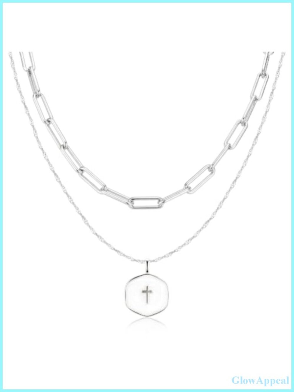 Layered Silver Plated Cross Pendant Necklace for Women Christian Jewelry